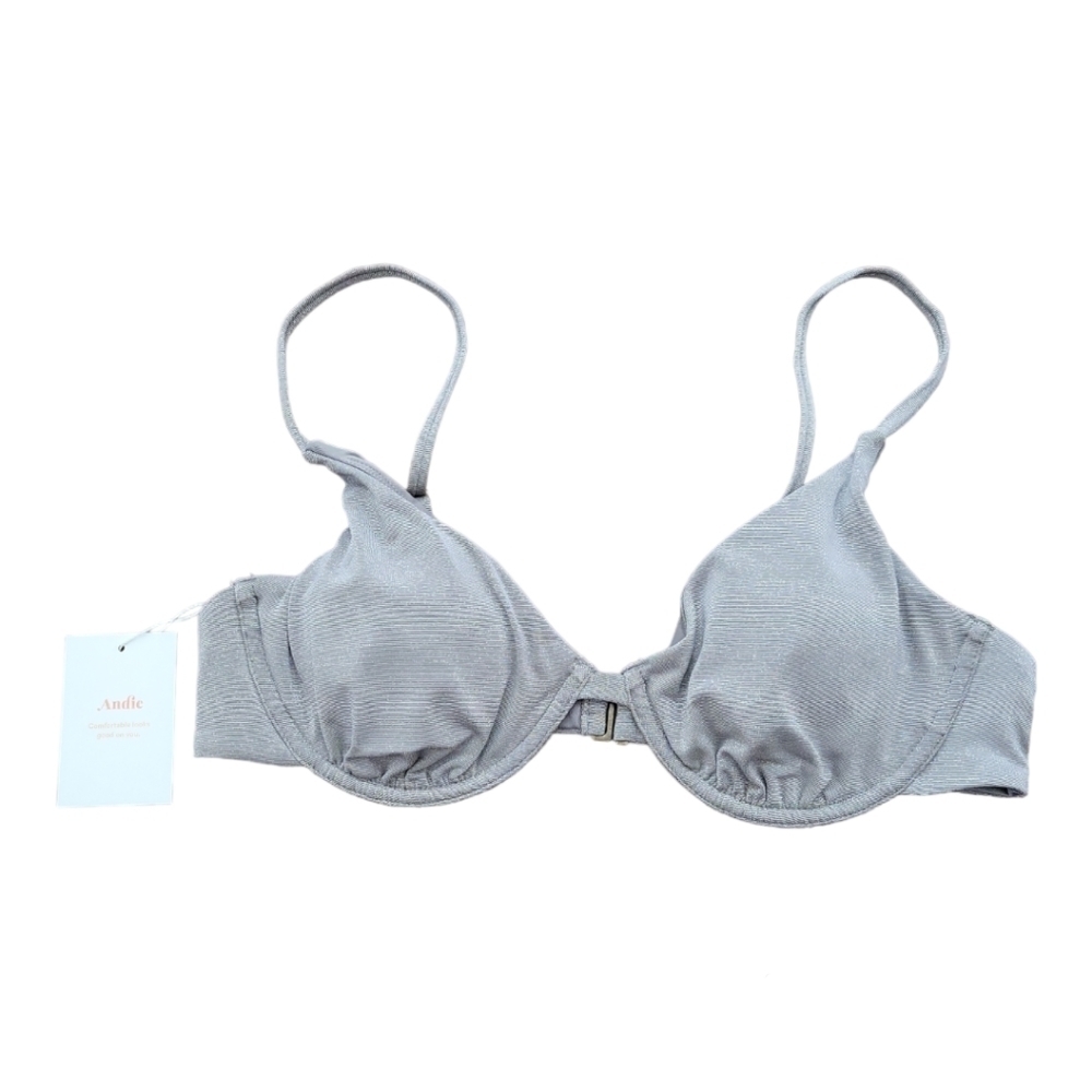 Andie Sicily Bikini Top M Silver NWT